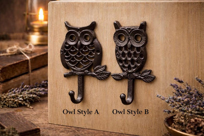 Cast Iron Owl Wall Hook – Rustic Vintage Farmhouse Coat & Key Holder