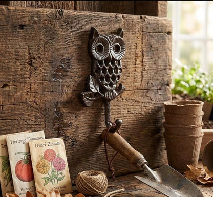Cast Iron Owl Wall Hook – Rustic Vintage Farmhouse Coat & Key Holder
