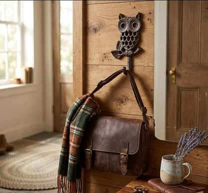 Cast Iron Owl Wall Hook – Rustic Vintage Farmhouse Coat & Key Holder