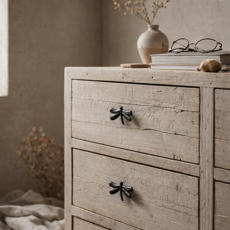 Cast Iron Dragonfly Drawer Knob Rustic Cabinet Handle Vintage Furniture Pull