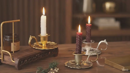 Vintage Metal Chamberstick Candle Holder with Handle Antique Brass Gold Silver Bronze