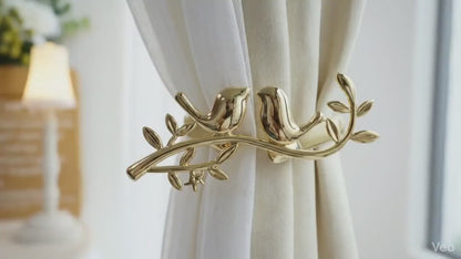 Metal Bird on Branch Curtain Tie Back Silver & Gold Window Holdback