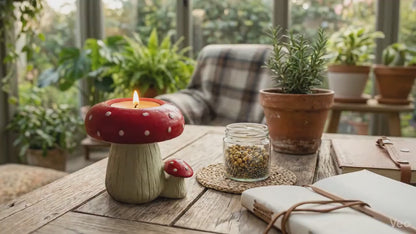 Toadstool Mushroom Tealight Holder Red White Fairycore Resin Candle Holder